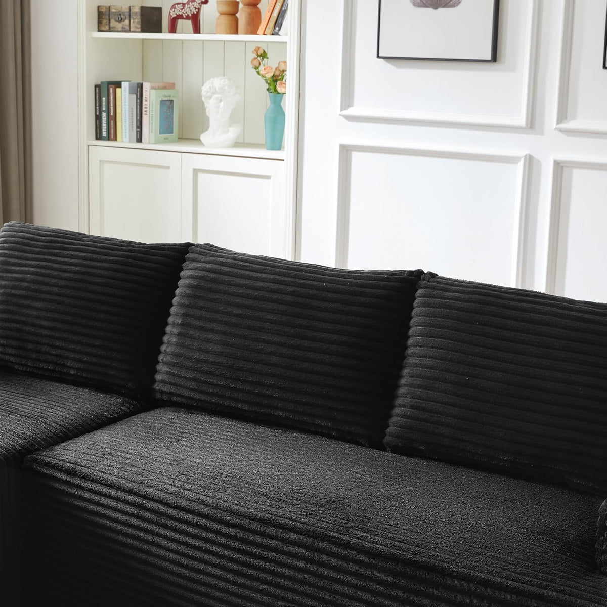 Eafurn 96" L Shaped Cloud Sectional Couch with Chaise, Deep Seat Modular Sectional Sofa Corduroy Memory Foam Sofa Couches for Living Room Bedroom, No Assembly Required, Black
