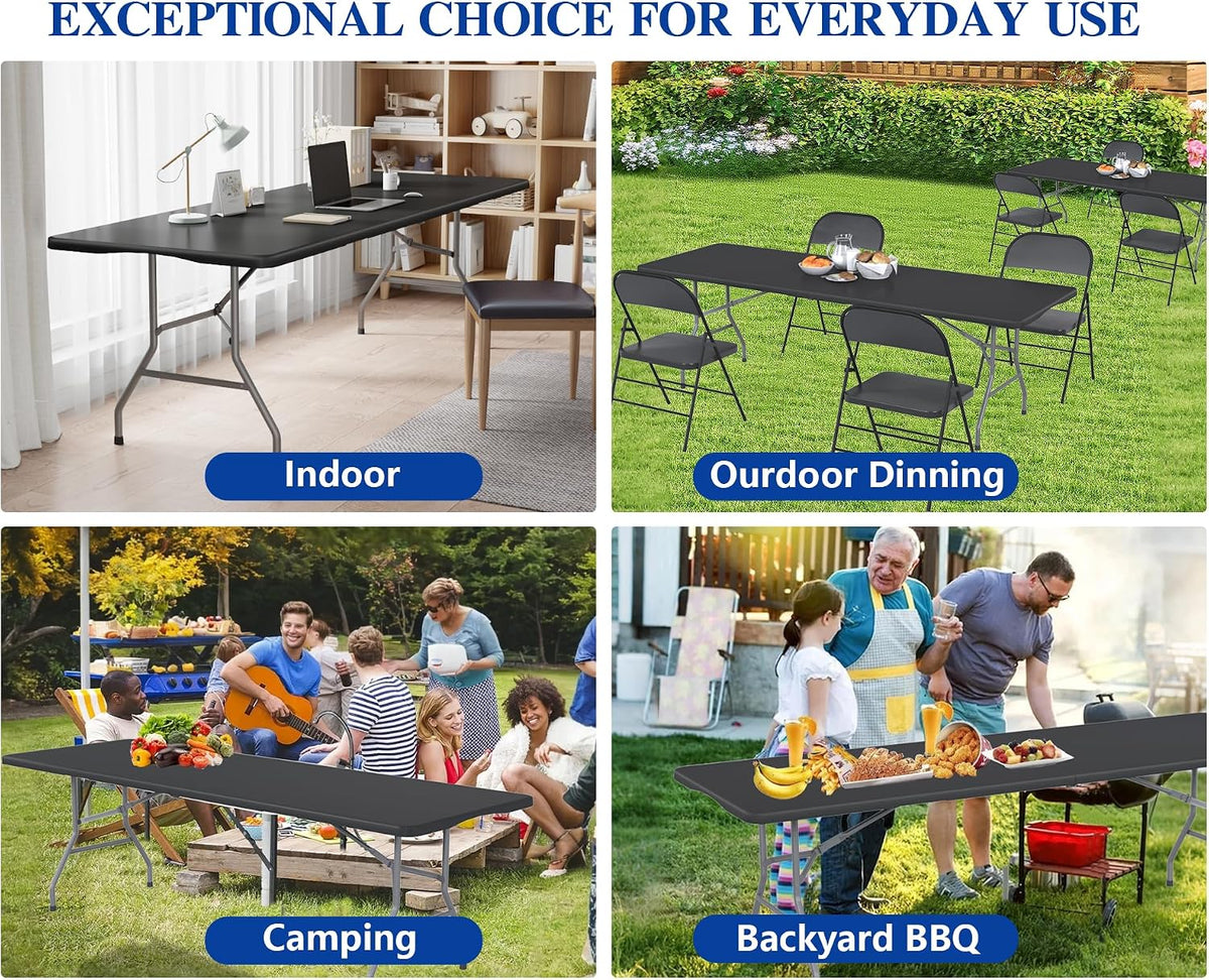 8FT Folding Tables – Heavy Duty Portable Foldable Picnic Table with Built-in Handle, 450 lb Capacity – Ideal for Events, Parties, Crafts, Camping & Dining (10-Pack, Black)