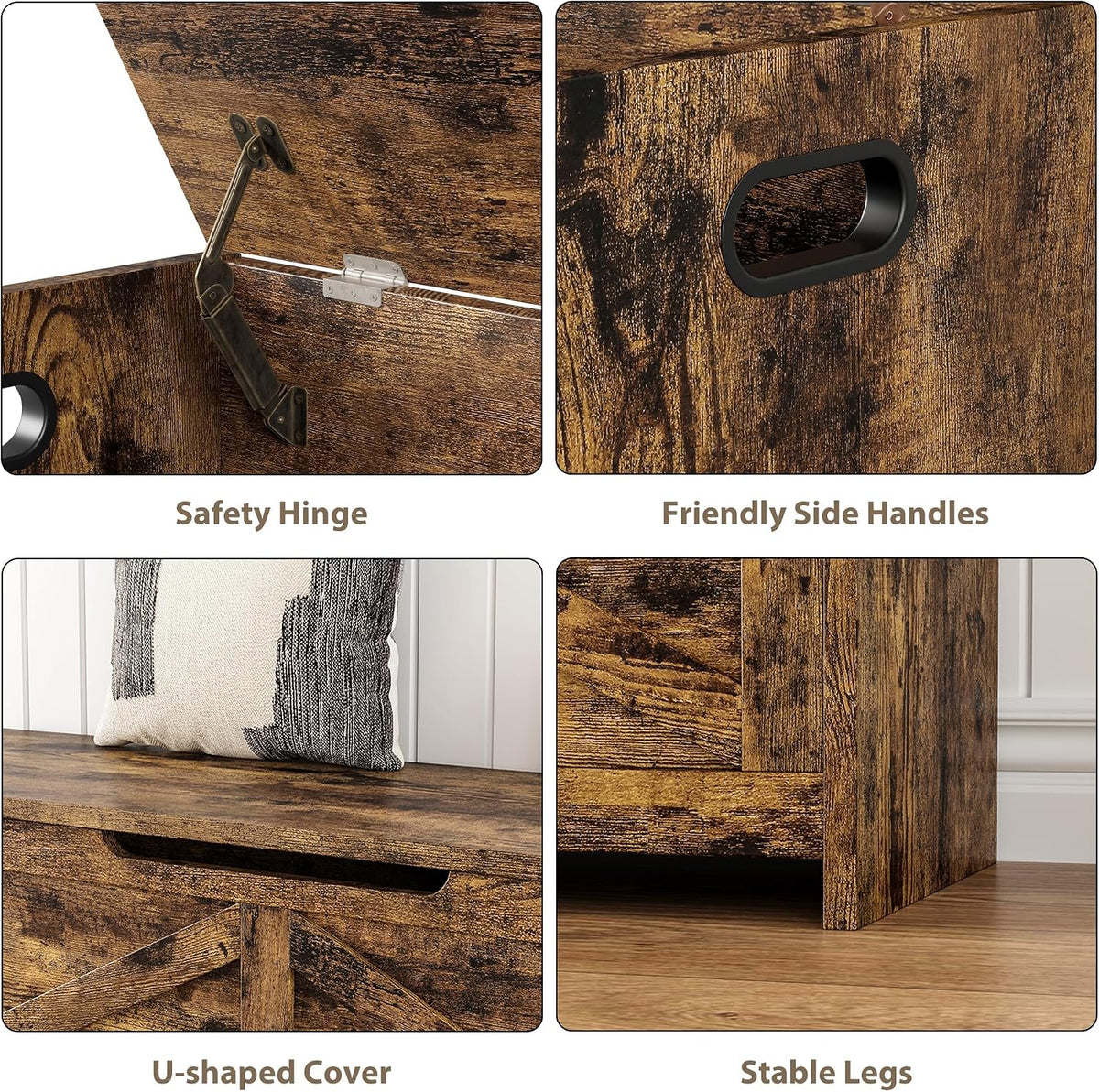 GAOMON 47.3" Storage Chest, Storage Bench with Safety Hinge | Farmhouse Style Wooden Trunk for Entryway, Bedroom, Living Room, Retro
