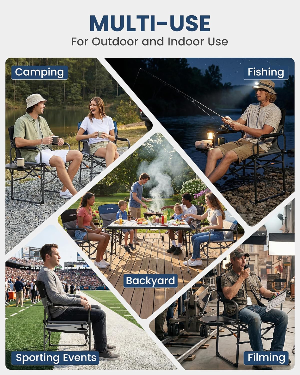 KingCamp Oversized Camping Directors Chair for Big & Tall Heavy Duty 440lbs | Folding Chair with Side Table, Padded Camp Chair Wide Seat,Anti-Sag Fabric, 50% flat fold for Outdoor Sport Lawn Fishing RV