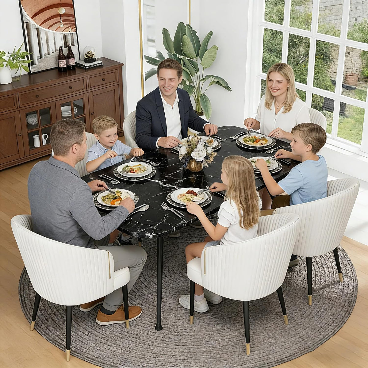 Dining Table for 4-6,70.87" Glossy Sintered Stone Top Dining Table with Carbon Steel Pedestal, Modern Dining Room Table for Kitchen, Living Room (Black, Table Only)
