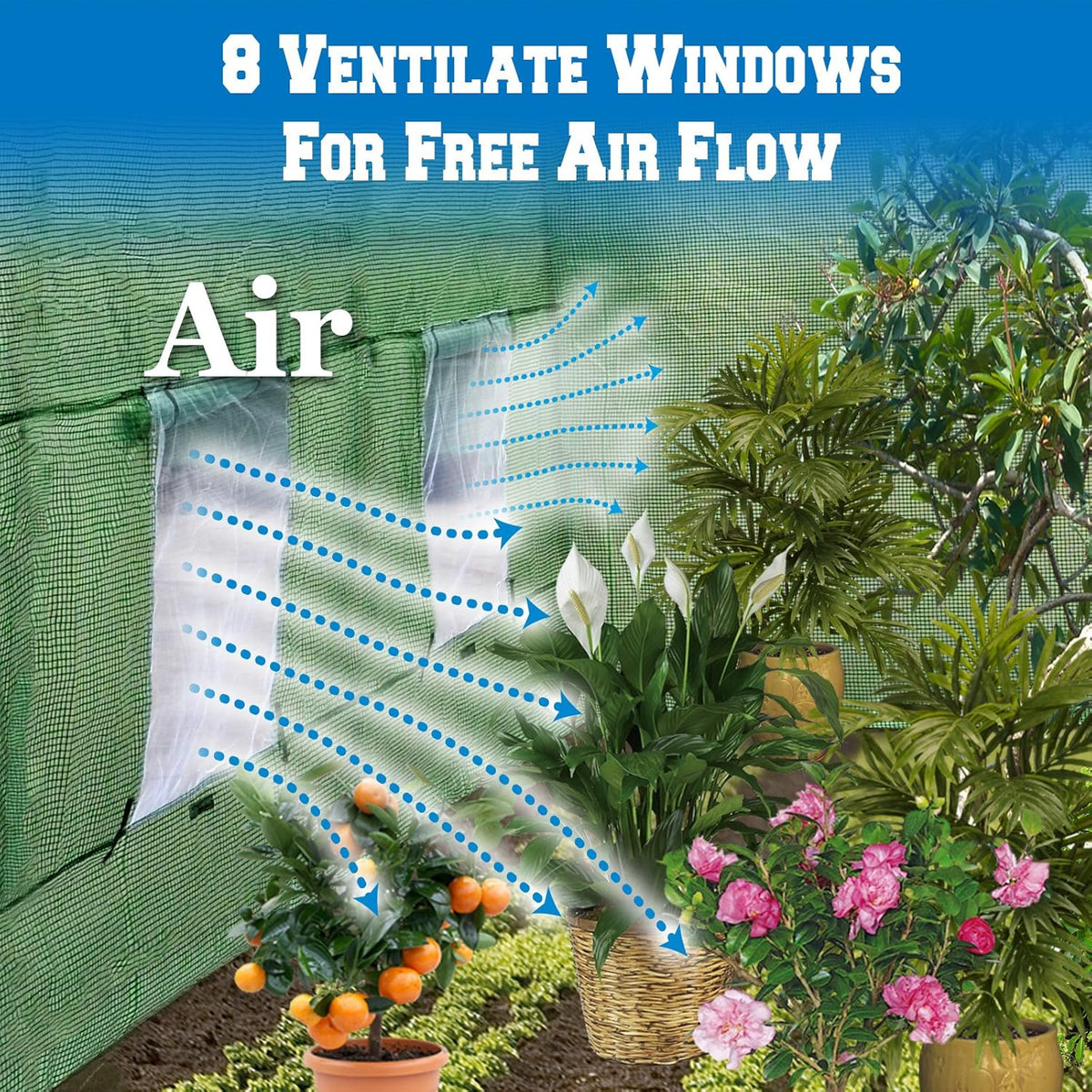 Strong Camel Greenhouse Replacement Covering for Outdoor Larger Hot Garden House, Support Arch Frame Climbing Plants/Flowers/Vegetables (16' X 7' X 7', Cover)