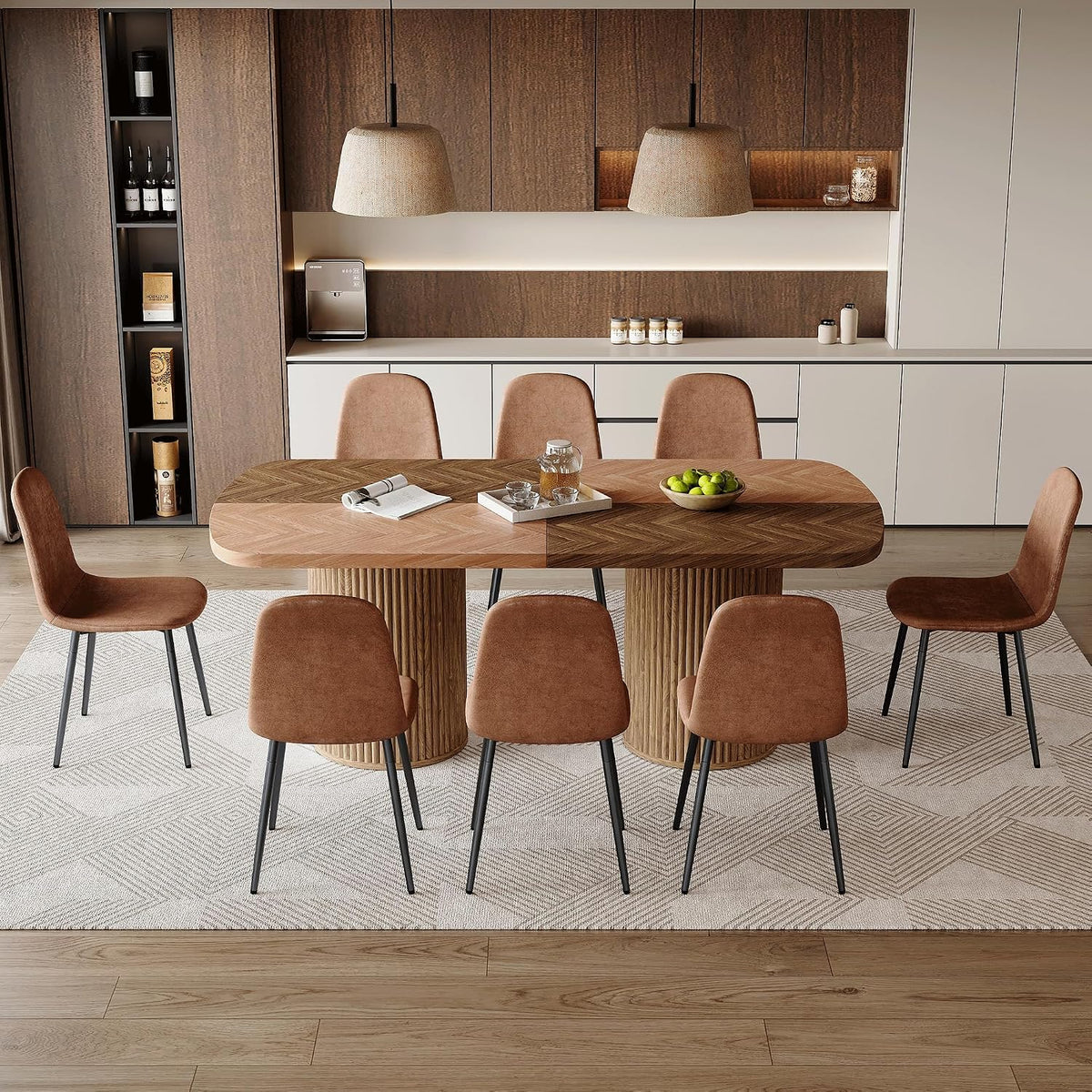 79" Dining Table Set for 8, 9 Piece Dining Table Set, Large Rectangular Farmhouse Kitchen Table with 8 Chairs, Ideal for Family Gatherings,Easy Assembly