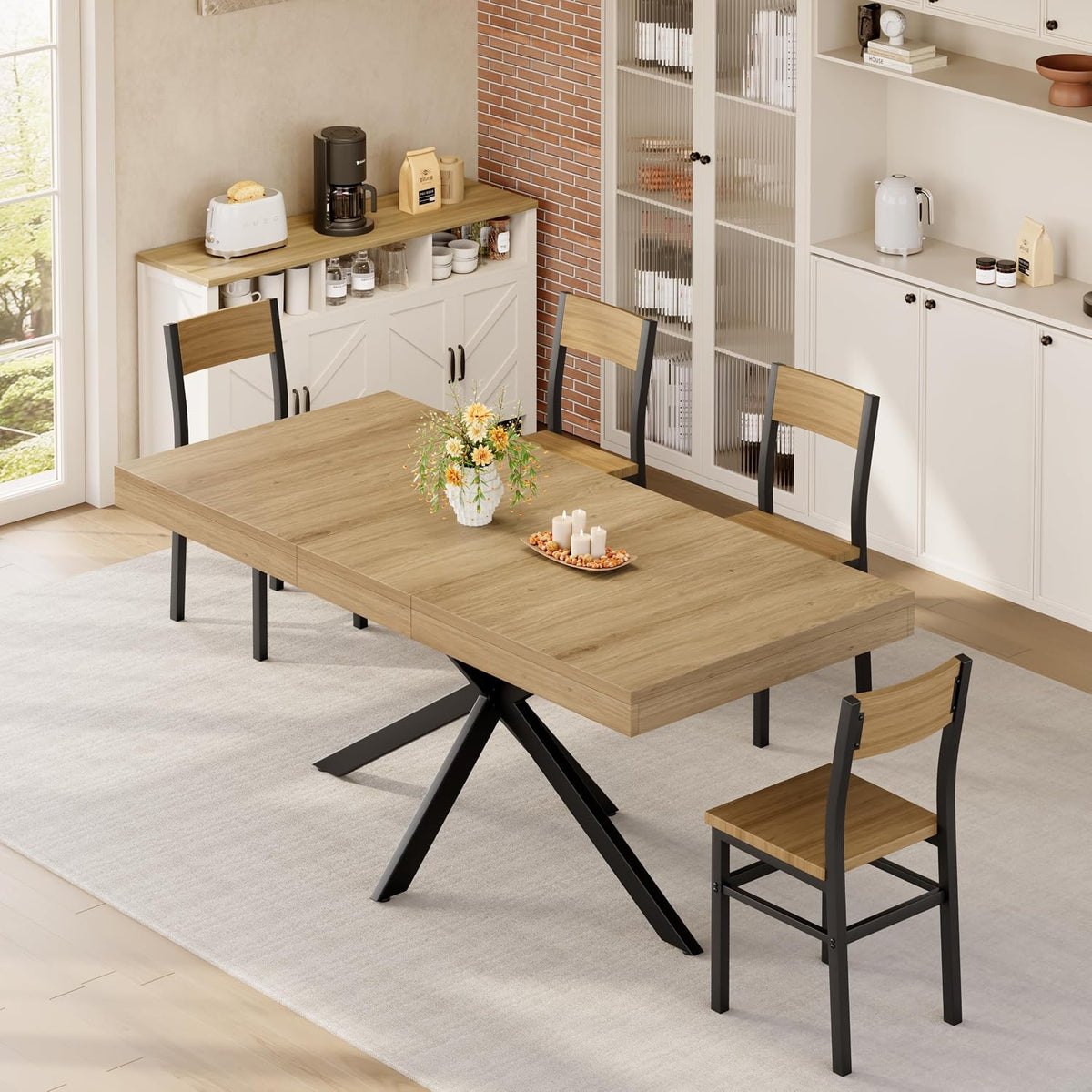 Extendable Dining Room Table for 4 6 8, 55"-70.9" Large Rectangle Kitchen Table,Wood Expandable Dining Table with Hidden Leaf & Storage, Space Saving, For Kitchen Dining Living Room,Diner Table,Oak