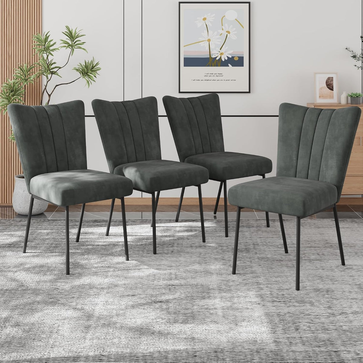 ZckyCine Dining Chairs Set of 4, Upholstered Velvet Kitchen Chairs with Thick Padded Seat and Sturdy Metal Legs, Modern Farmhouse Accent Chairs for Dining Room, Living Room(Just 4 Chairs)