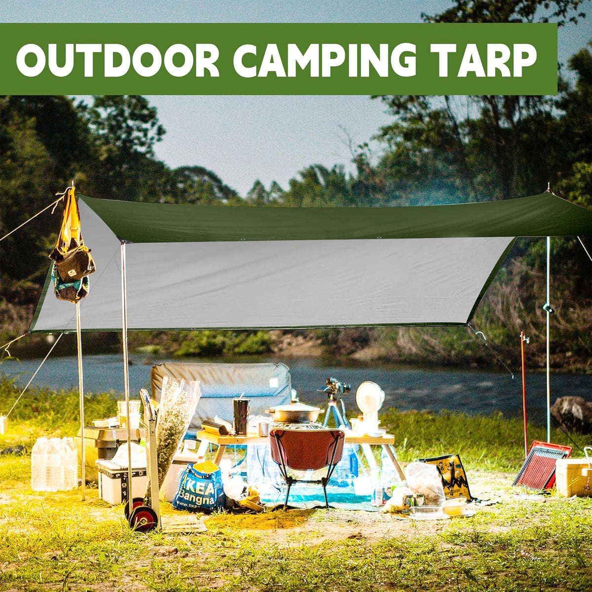 Green/Silver Heavy Duty Waterproof Tarp 10x10FT, 12mil Thick,Multifunctional tarp Whit Tear&Fade Resistant,UV Resistant,with Grommets and Reinforced Edges.