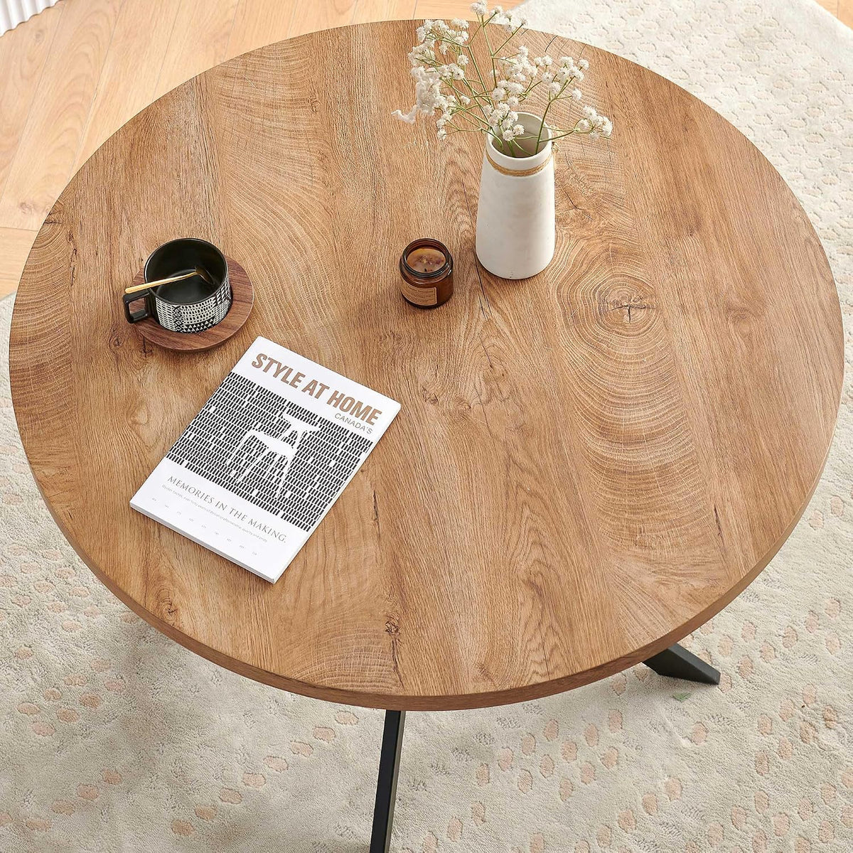 Homedot Small Dining Table Set for 2,37-in Round Kitchen Table Chairs Set Space Saving, Rustic Brown Breakfast Nook Dinner Table with Yellow Dining Room Side Chairs Upholstered for Dining Hall