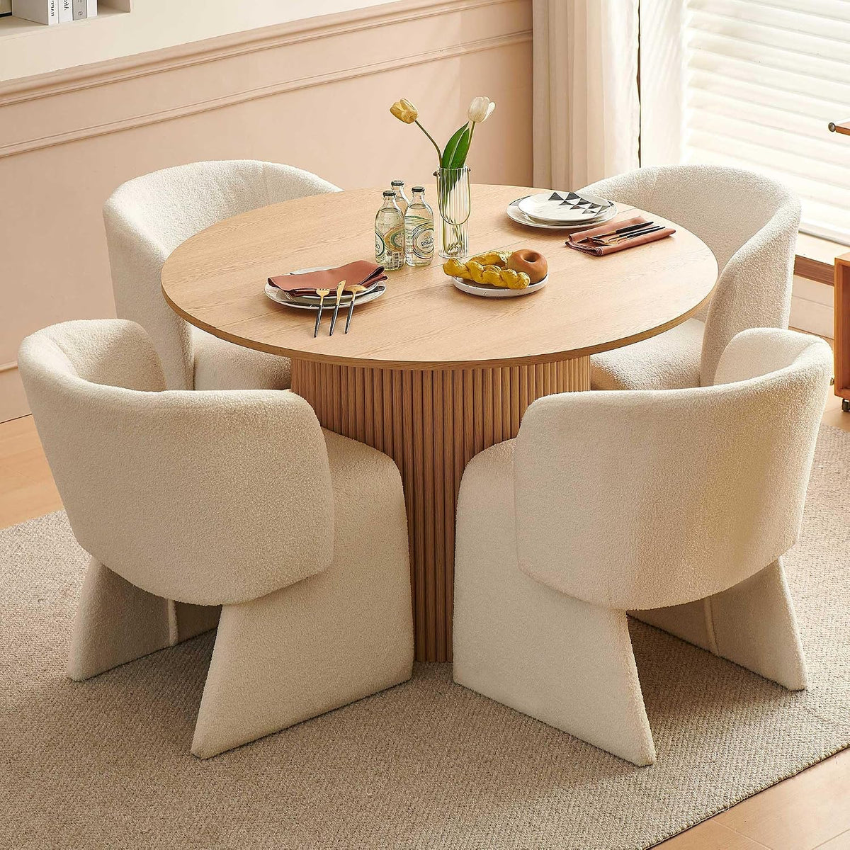 Homedot Dining Chair Upholstered Set of 4,Stylish Accent Barrel Side Chairs Cozy Sofa Chairs Teddy Velvet Comfortable Armchairs for Bedroom Reading Room Waiting Room Kitchen Dining Room
