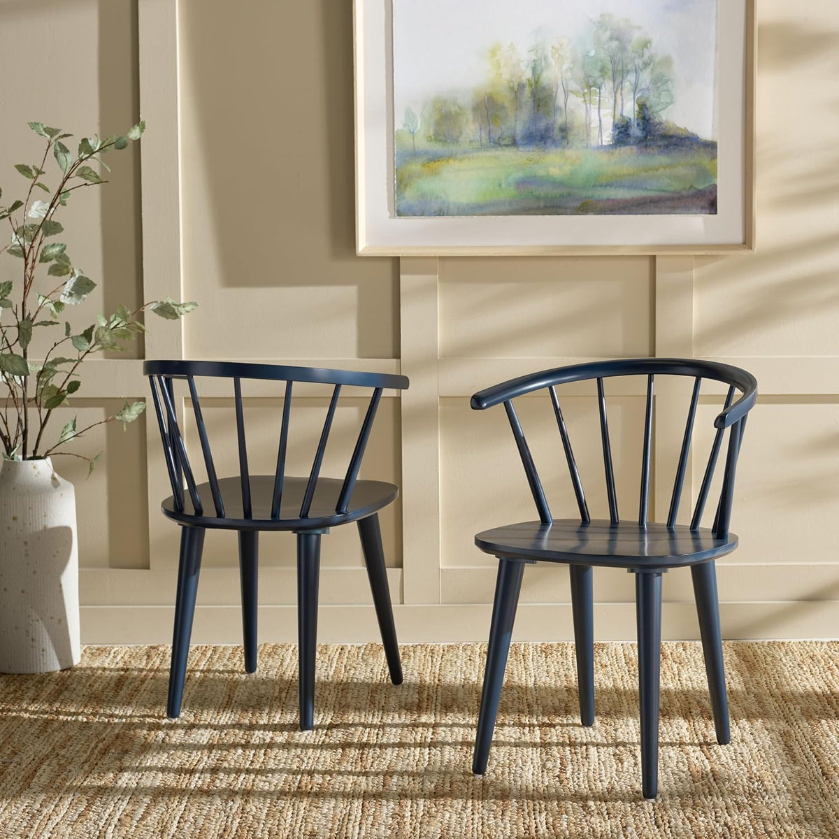 SAFAVIEH Furniture - Blanchard Side Chair Set of 2 - Navy - Solid Wood - Farmhouse Spindle - Ideal for Dining Room, Kitchen, Living Room, 18" Seat Height (AMH8512Q-SET2)