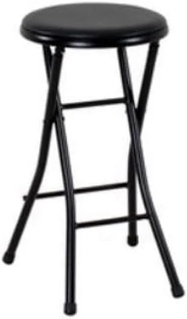 Folding Metal Stool, Black - Heavy-Duty, Compact & Portable, Stackable for Home, Garage & Workshop Use