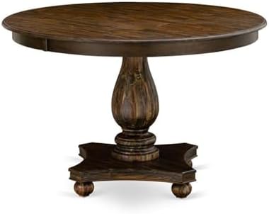 FE2-07-TP Ferris Dining Table - a Round Wooden Table Top with Pedestal Base, 48x48 Inch, Distressed Jacobean