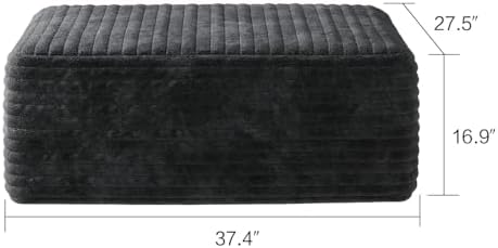 37.4" Plush Corduroy Ottoman, Upholstered Cloud Ottoman for Couch in a Box, Modular Sectional Couches for Living Room, Compressed Memory Foam, No Assembly Require, Black