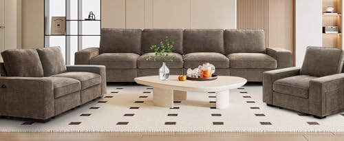 TEKAMON 100" Modular Sofa with Seats Storage, Comfy 3-Seater Chenille Fabric Couch for Living Room, Office, Apart W/Deep Seat, USB Charging, Upholstered Couch with Removable Cover(Brown)