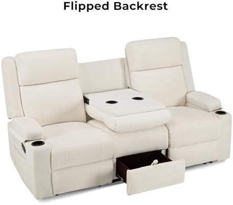 GUEAPY Large Manual Reclining Sofa 3-Seater Chenille Reclining Couch with Cup Holders, Wide Seat, Easy Assembly & Spill-Resistant Fabric Cozy Reclining Sofa for Living Room, Apartment, RV, Beige