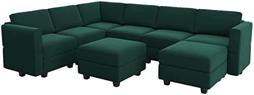 Belffin Modular Sectional Sofa with Storage Seat Oversized U Shaped Couch with Reversible Chaise Velvet Sofa Set with Ottoman Green