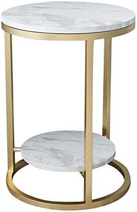 Telephone Table, 2 Layer White Marble Print Side Table,with Gold Metal Frame,Telephone Tables,Sofa Table Small Round Side Tables,Living Room Bedroom Tables (Gold+white-15.74 * 21.65in