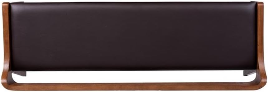 BOWERY HILL Modern Dining Bench, Rubberwood Frame, Chestnut Wire-Brush Finish, Brown Faux Leather Upholstery, 60" Wide, Seats 2, High-Density Foam Cushion, Kitchen or Dining Room Seating
