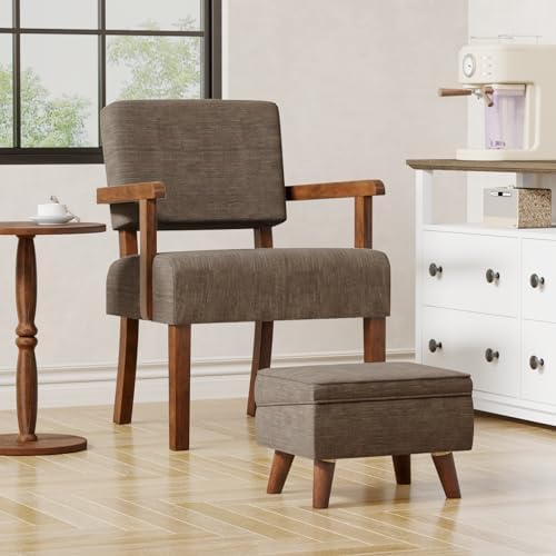 FAGAGA Accent Chairs Set of 2, 2 Solid Wood Armchairs with Side Table | Living Room Chairs with Soft Thicken Cushion, Comfy Reading Chair for Bedroom, Waiting Room, Home Office, Easy Assembly