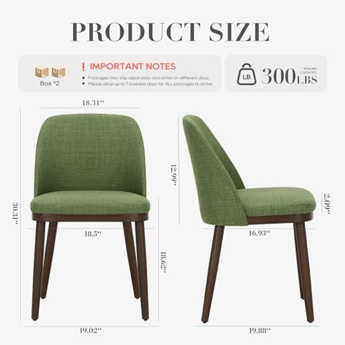 COLAMY Upholstered Dining Chairs Set of 4, Modern Kitchen Chairs with Back, Fabric Side Dining Room Chairs with Wood Legs for Farmhouce Restaurant, Green