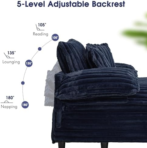 WESTSETLUX 54.8" W Oversized Chaise Lounge Chair Indoor with 5-Position Adjustable Backrest, Plush Sleeper Sofa Bed with Pillows, Upholstered Cloud Couch Chair for Living Room, Study Room, Navy Blue