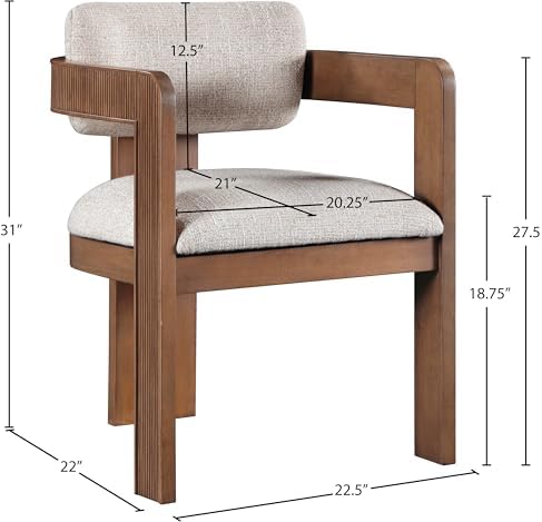 Meridian Furniture Sacha Linen Blend Dining Chair, Beige, Set of 2 | Dining Chair Crafted With Art Deco Fluted Wood, Linen Textured Fabric, And An 18.75" Seat Height: 11093Beige-C