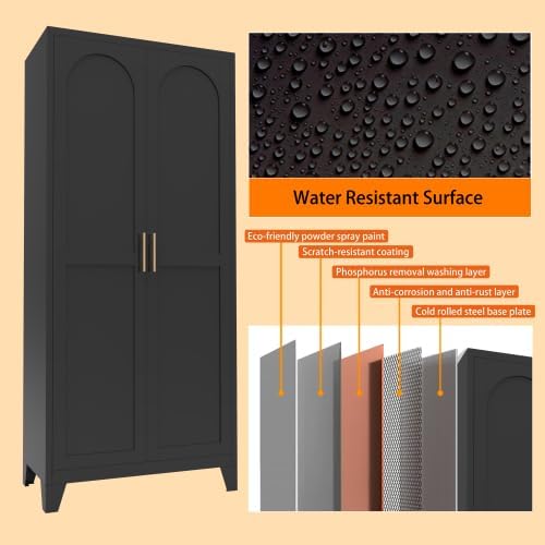 5-Tier Metal Pantry Cabinet, 71" Tall Storage Cabinet with Arched Doors & Adjustable Shelves, Steel Freestanding Utility Cupboard, Black