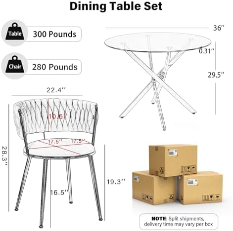 Round Glass Dining Table Set for 4, 36'' Small Circle Glass Kitchen Table with 4 Luxury Black Gold Velvet Dining Chairs, 5-Piece Dining Room Table Set for Small Place(Gold Base)