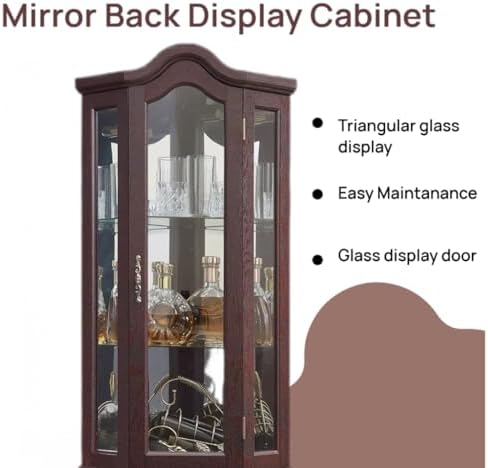 70" Lighted Corner Curio Cabinet,Inside Mirror Corner Glass Display Case with Tempered Glass Door for Living Room, Antique Collectibles, Wine & Bar Glass Storage, Lights Included