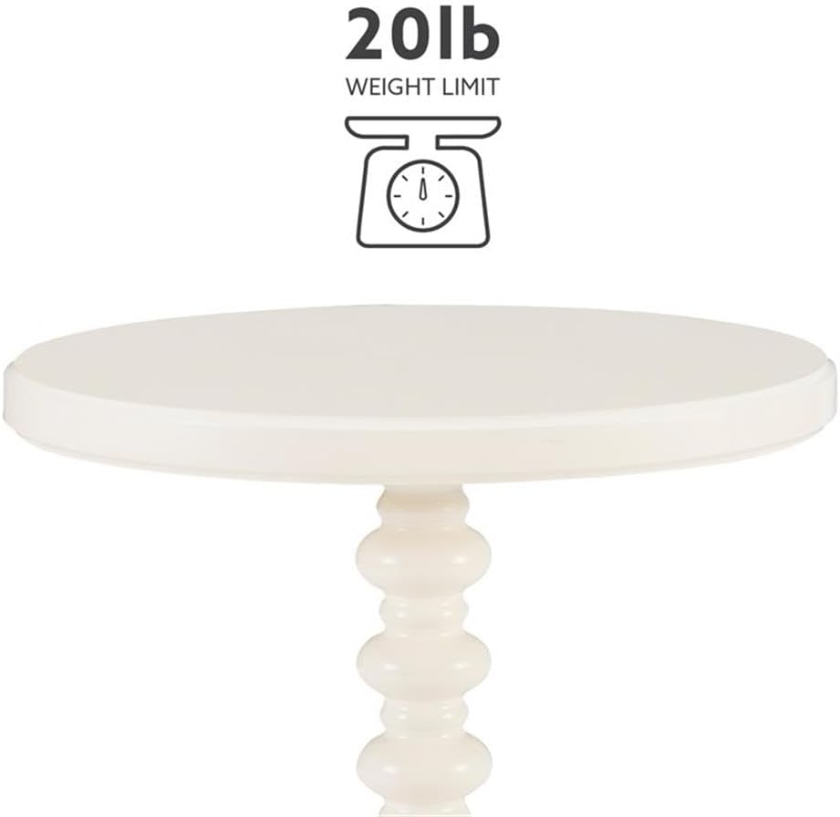 Pemberly Row Contemporary Wood Spindle Side Table, Off White Finish, 17" Round Top, Solid Rubberwood Construction, Turned Pedestal Base, Accent Table for Living Room, Entryway, or Bedroom Use