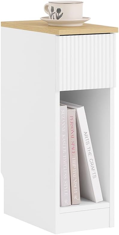 SoBuy Narrow Nightstand, Slim Bedside Tables with Drawers Suitable for Small Space, Easy Assemble (White) | Bedside Table Bedroom Living Room Table with Skirting Board Design, Space Saving for Small Spaces, White, FBT111-W