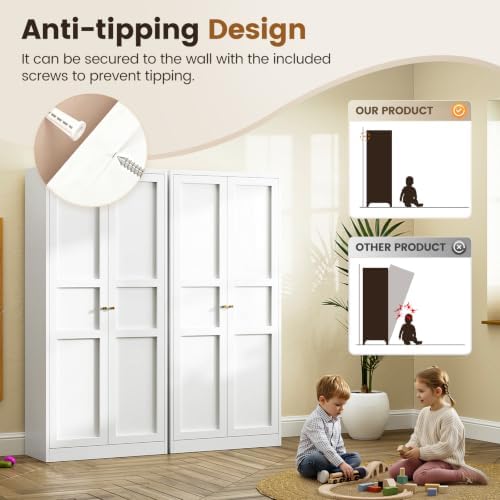 Yizosh Metal Storage Cabinet - 71" White Kitchen Pantry with 2 Doors and 4 Adjustable Shelves, 4-Tier Tall Steel Locker for Living Room, Dining Room