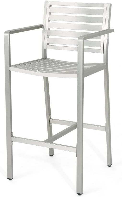 Saiveina Outdoor 29.50" Barstools with Rust-Proof Aluminum Frame, Set of 2, Silver