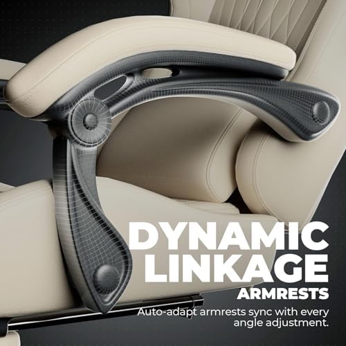 GTPLAYER Gaming Chair with Speakers ACE-PRO, Computer Video Game Chairs with Footrest for Adults, Built-in Speakers, App Support & Bluetooth Control, Ergonomic Reclining Silla, Linkage Armrest, Ivory