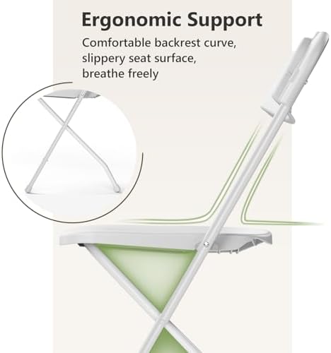 White Folding Chairs 2 Pack, Plastic Folding Chairs for Outside, Heavy Duty Foldable Chairs, Sturdy Metal Folding Chairs, 350 lbs Capacity, for Patio, Garden, Party