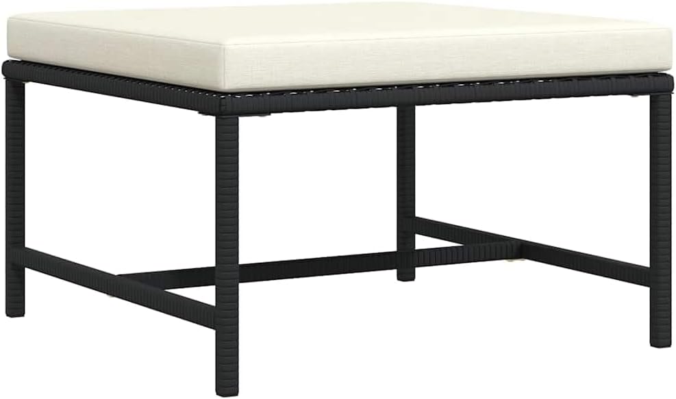 vidaXL Black Poly Rattan Sectional Footrest with Cream White Cushions - Versatile Outdoor Furniture - Steel Frame - Weather-Resistant Material