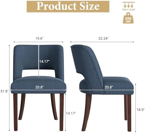Dining Chairs Set of 2,Modern Dining Room Chairs with Thick Cushions,Linen Upholstered Kitchen Dining Chairs with Wood Legs for Kitchen Dining Room Living Room,Darkblue