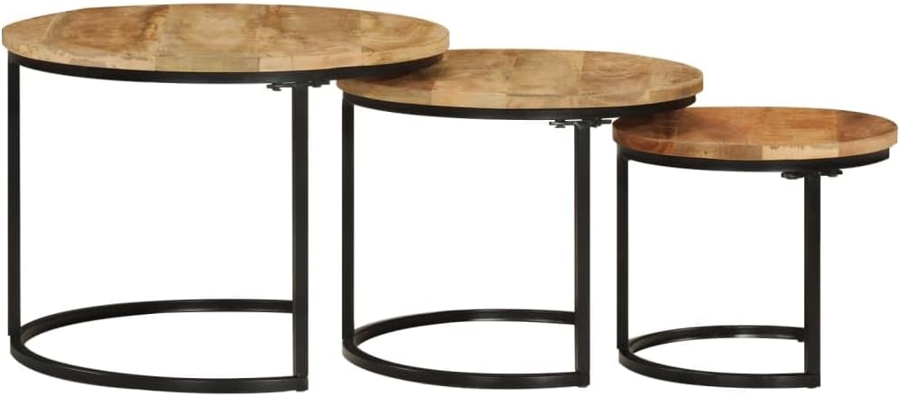 Nesting Tables 3 Pieces Solid Mango Wood | Space-Saving Design, Sturdy Tabletop, Versatile for Living Room, Bedroom, Office