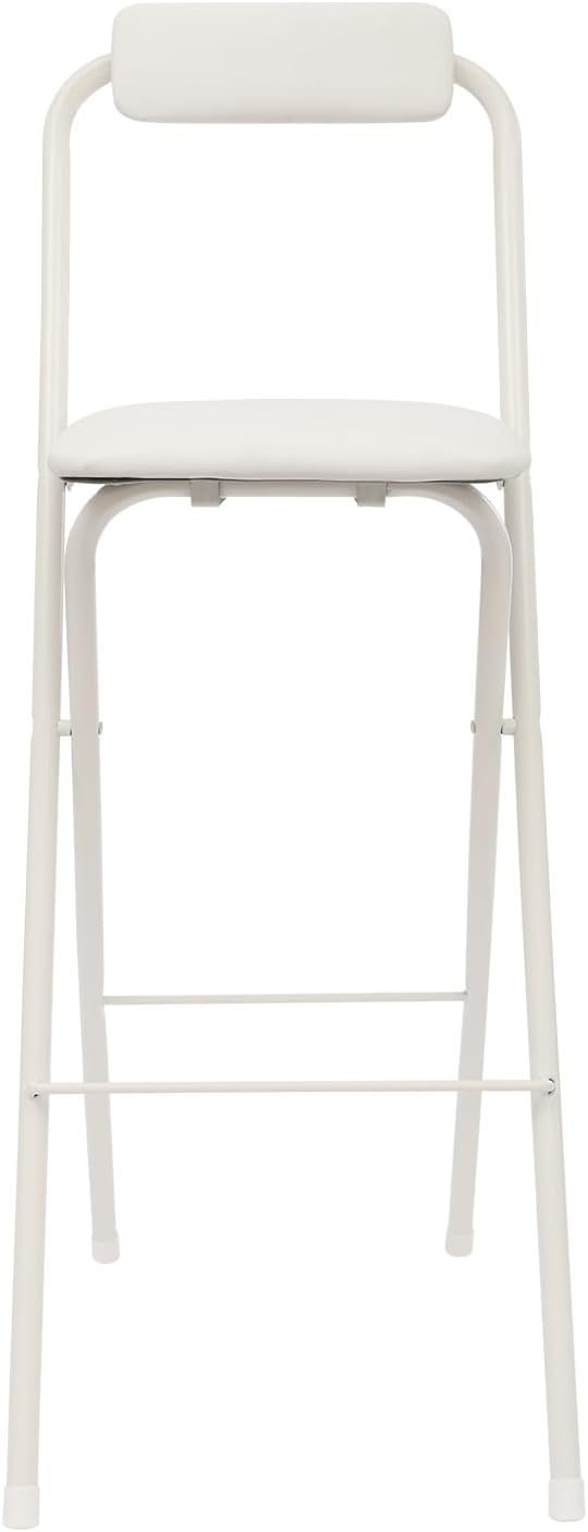 LOYALHEARTDY 1 Pcs Folding Stool, 29.5 in Folding Counter Height Bar Stool with Backrest Cushioned Padded Folding Stool Portable Bar Stool for Camping Kitchen Home Office (White, 29.5 in)