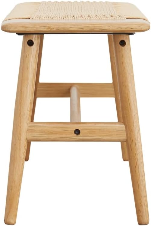 Wood Dining Bench with Hand Woven Rattan Seat, Farmhouse Entryway Bench for Bedroom, Kitchen, Living Room (Oak+Wood)