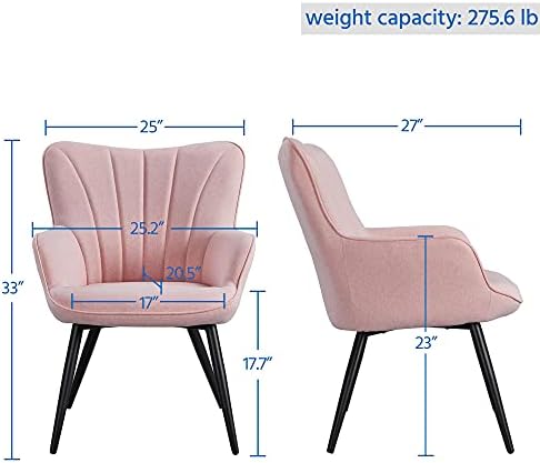Yaheetech Accent Chair, Upholstered Armchair with Metal Legs, Pink | Linen Fabric Reading Chair, Modern and Elegant Side Chair for Living Room Bedroom Office Vanity Lounge Waiting Room
