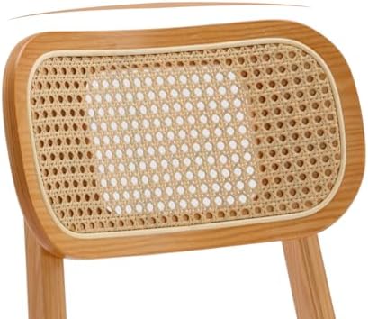 Shunzhi Rattan Dining Chairs Set of 4, Upholstered Farmhouse Dining Room Chairs with Back, Mid Century Modern Kitchen Chairs, Wooden Boho Side Chair for Restaurant, White Sherpa