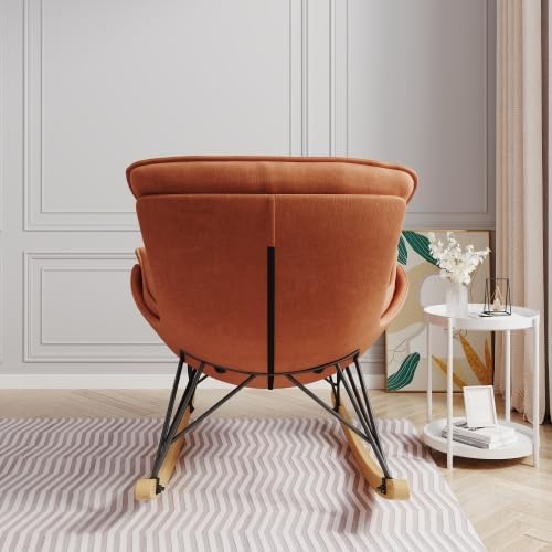 Single Rocking Chair with Ottoman for Adult, Accent Armchair for Balcony Lounge, Breathable Lounge Sofa with Removable Washable Cushion, Brown