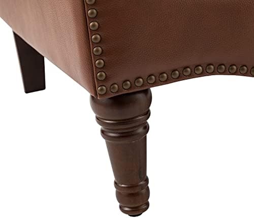 HULALA HOME Mid Century Modern Genuine Leather Accent Chair Set of 2, Brown | Button Tufted Leather Armchair, Upholstered Club Chair with Nailhead Trim, Solid Wood Legs, for Living Room Bedroom