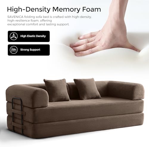 79" Convertible Futon Sofa Bed, Couch for Living Room | Brown | Folding Corduroy Sleeper Sofa, Modular Futon Couch with Fixed-Shape Frame, Pull Out Couch No Assembly