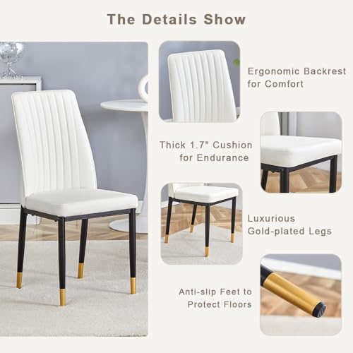 5 Pieces Modern Sintered Stone Dining Table Set 50" Rectangular Faux Marble Tabletop Kitchen Table with 4 PU Leather Chair Dinner Table Set(1Faux Marble Table+4 Cream White Chairs)