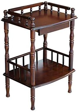 Telephone Table, European Side Table,Solid Wood Sofa Side Table, Casual Small Coffee Table,Plant Stand/Telephone Stand,2-Story Bedside Table with Drawe(Brown-18.11 * 14.17 * 26.77in