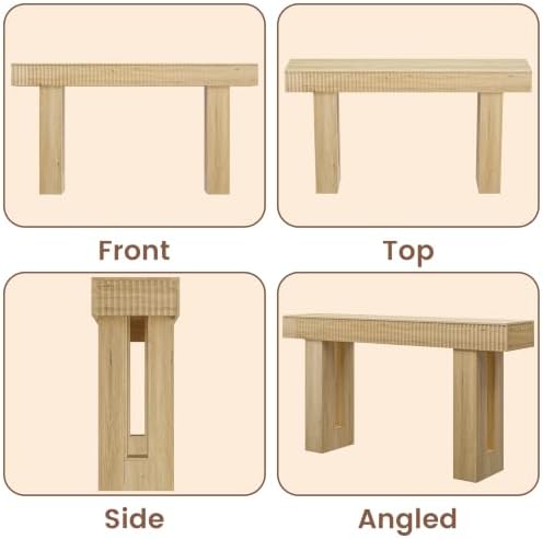 63" Long Console Table, Fluted Sofa Table Behind Couch, Natural Oak | Narrow Console Table with Storage Space, Modern TV Console Table for Living Room, Wood Hallway Table for Entryway, Front Door