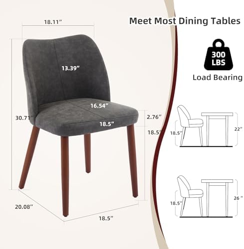 Modern Dining Chairs Set of 4, Upholstered Faux Leather Kitchen Side Chairs with Curved Back, Easy Assembly for Dining Room, Restaurant, Dark Grey PU
