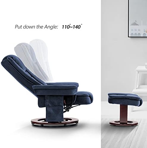 MCombo Swivel Recliner with Ottoman Chair, TV Chair Sets with Vibration Massage, for Small Space Living Room Bedroom 9096 9099 (Textile, Blue)