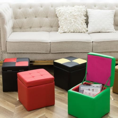Luxurious Ottoman with Storage,Upholstered Storage Ottoman Padded Seat for Living Room Bedroom,Faux Leather Small Cube Foot Rest Stool with Hinged Lid (Grey)